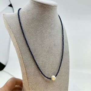 Unisex Surfer Necklace – Lapis Lazuli with Pearl Accent